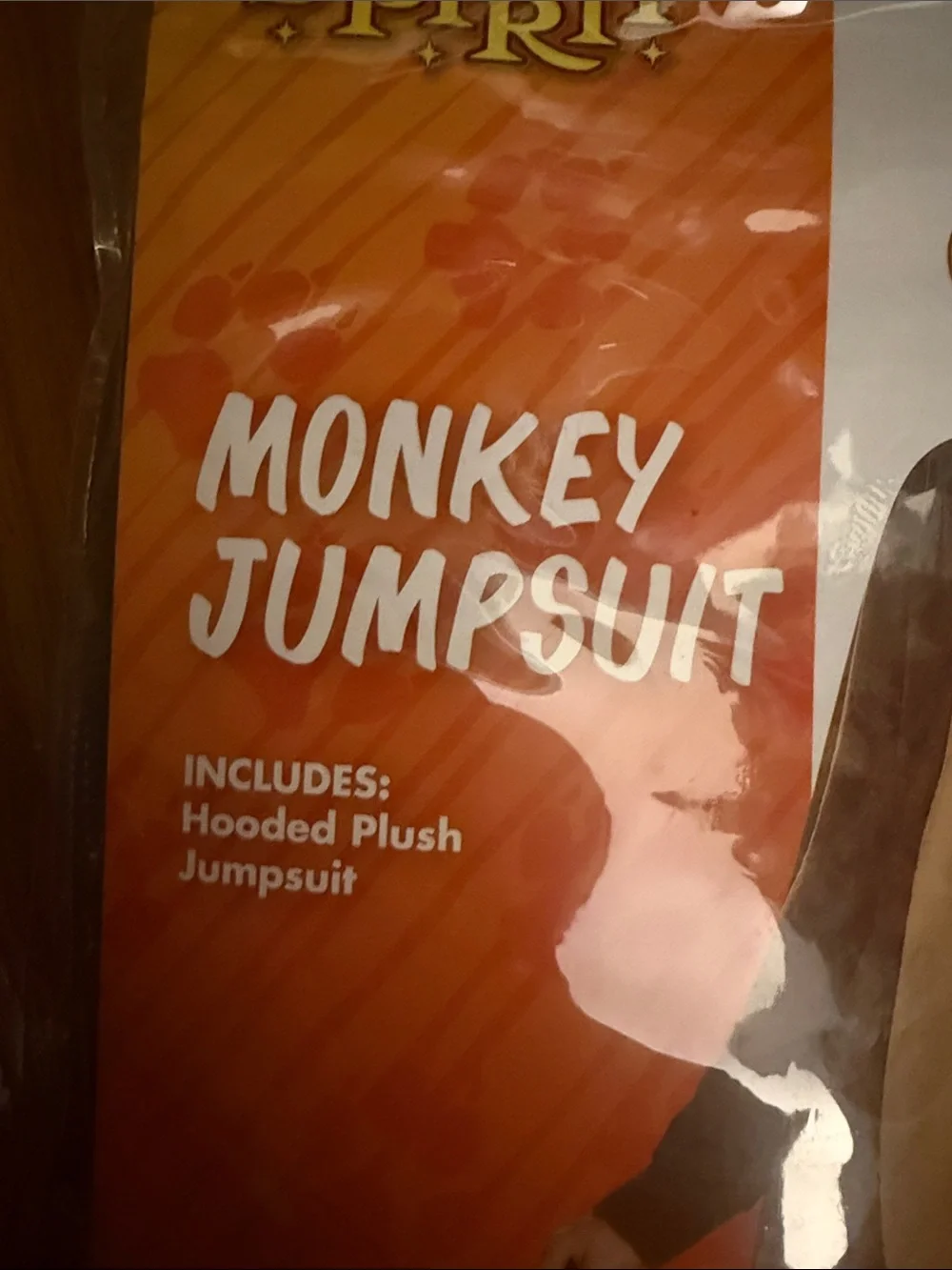 Spirit Brown and Tan Monkey Jumpsuit Costume - Hooded Plush ADULT Outfit S/M - Picture 4 of 6